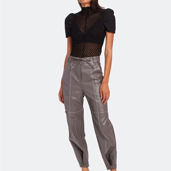 Wnderkammer Eco Stitch Faux Leather Trouser Light Gray Hi Rise Womens Pants New - Picture 2 of 7